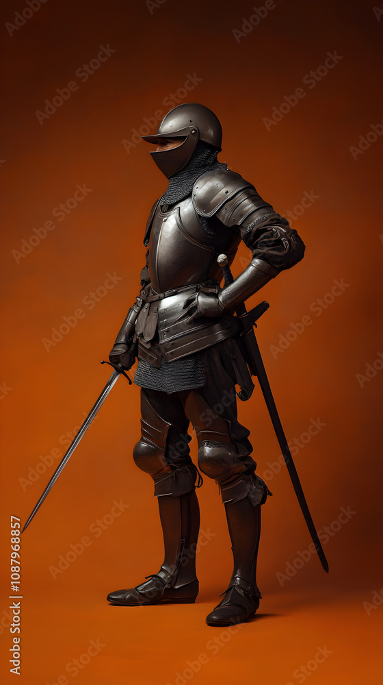 A Spanish conquistador in elaborate armor with a sword at his side, posed against a warm terracotta background. A conquistador prepared for adventure.
A Spanish conquistador in elaborate armor with a sword at his side, posed against a warm terracotta background. A conquistador prepared for adventure.