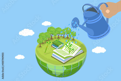 3D Isometric Flat Vector Illustration of Sustainable and Friendly Environment, Awareness about Importance of Protecting Nature