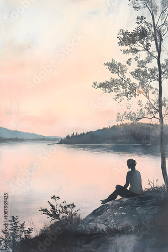 Tranquil Scene at Dusk with Transcendent Pink Hues Reflecting on Calm Waters