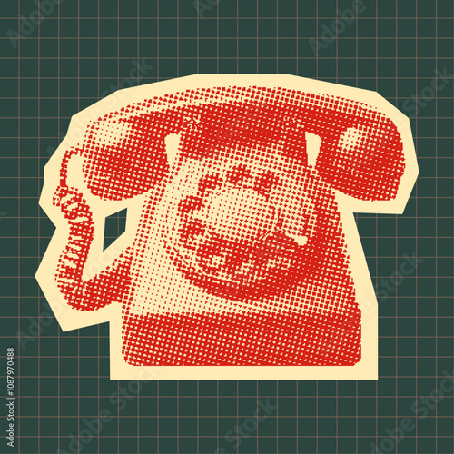 retro cord phone, photocopy stipple effect style, halftone design