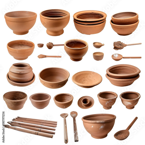 set for pottery hobby with white shades, png photo