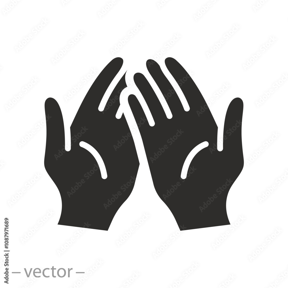 human crossed palms, outstretched hands icon, hand asking for alms, donation or help concept, flat vector illustration human crossed palms, outstretched hands icon, hand asking for alms, donation or help concept, flat vector illustration