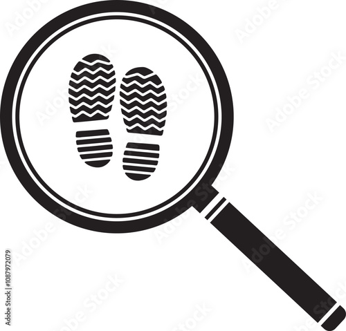 Illustration of a magnifying glass icon searching for a shoe print