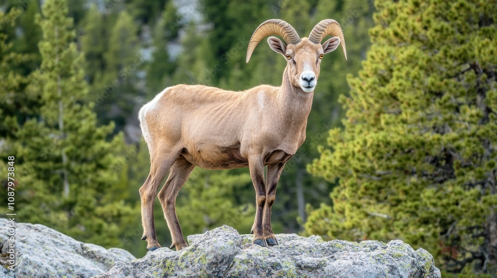 Majestic Rocky Mountain Bighorn Sheep on a Mountain Peak Majestic Rocky Mountain Bighorn Sheep on a Mountain Peak