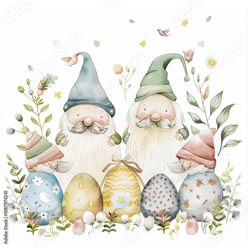 Easter Gnome Delight: Cute Gnomes Bring Cheer to Your Easter Celebration on white background