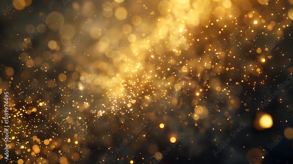 Obraz premium nighttime photography, capture of a dazzling fireworks show in the night sky, highlighting golden bursts against a blurred, dark background shot with a telephoto lens and flash, conveying a festive