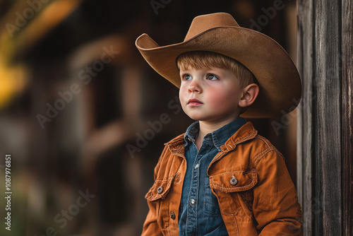 A young boy wearing a cowboy hat