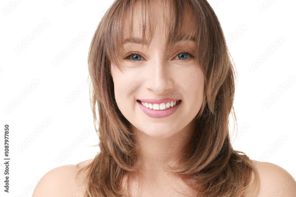 Attractive woman with stylish haircut on white background Attractive woman with stylish haircut on white background