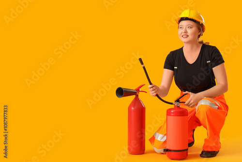 Young female firefighter wi...
