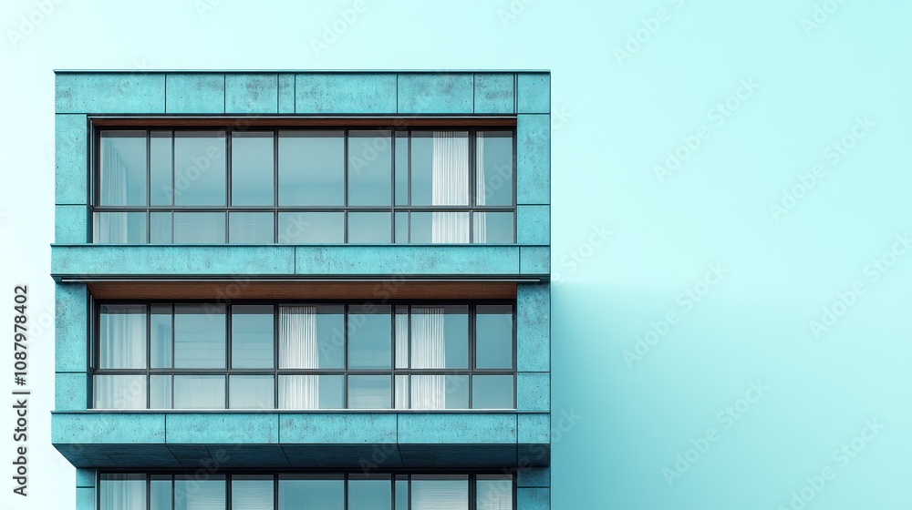 Modern building facade with large windows against a pastel background. Modern building facade with large windows against a pastel background.