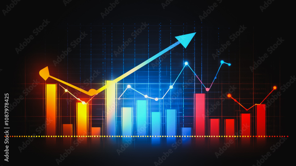 Abstract black background with Colorful charts and graphs with statistics to innovative analyze business potential and forecast future development of companies growth. Abstract black background with Colorful charts and graphs with statistics to innovative analyze business potential and forecast future development of companies growth.