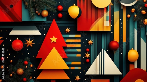 geometric christmas patterns, contemporary geometric shapes bring a chic pop art vibe to christmas backgrounds, embodying the essence of modern holiday celebrations