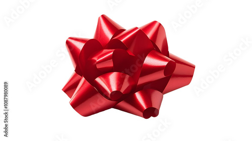 Red gift bow with smooth ribbons, isolated on white background. PNG transparent.