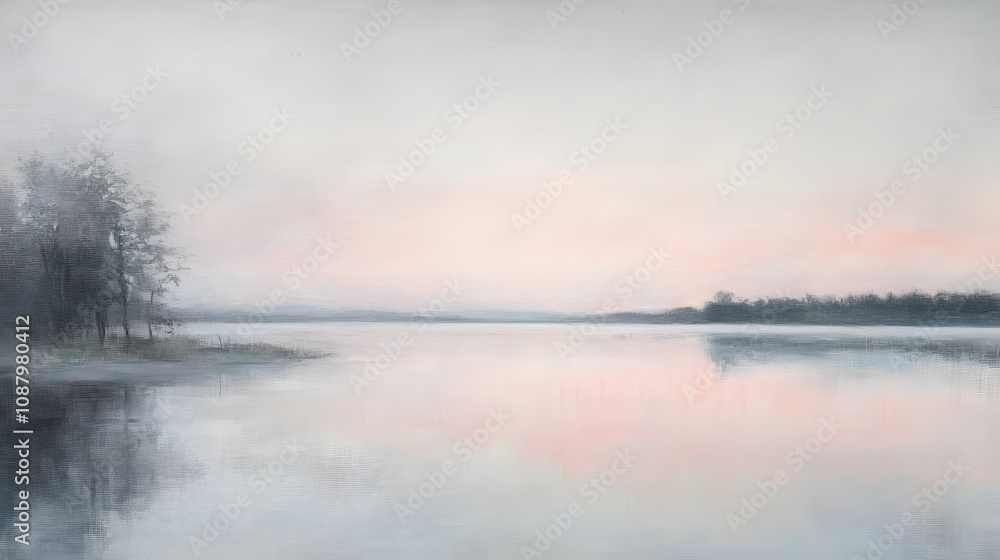Fototapeta premium Tranquil Landscape with Transcendent Pink Sunset Reflections in Water - Serene Nature Scene
