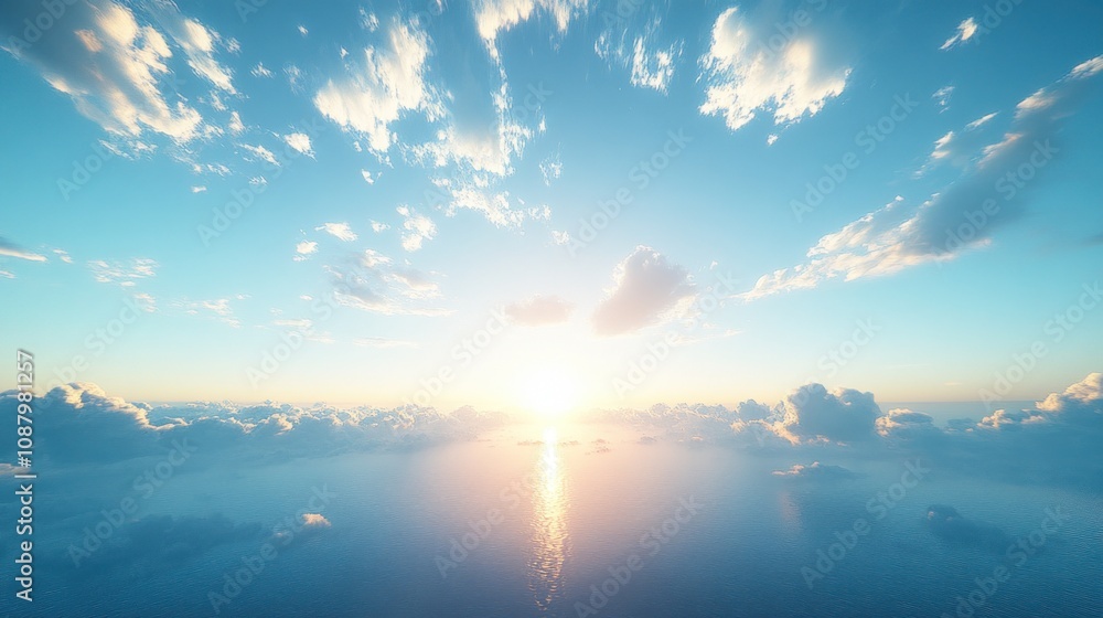 Serene sunset over calm ocean and clouds. Serene sunset over calm ocean and clouds.