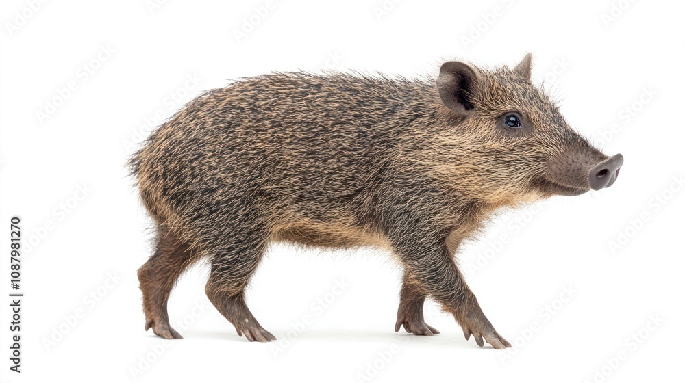 A Wild Piglet Walking on a White Background A Wild Piglet Walking on a White Background