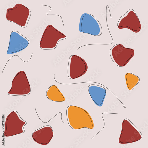 Formas de blog orgânicas abstratas perfeitas em várias cores com design de padrão de superfície de contorno deslocado para impressão. Ilustração de alta qualidade. Design de ladrilho gráfico moderno