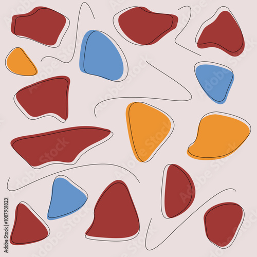 Formas de blog orgânicas abstratas perfeitas em várias cores com design de padrão de superfície de contorno deslocado para impressão. Ilustração de alta qualidade. Design de ladrilho gráfico moderno