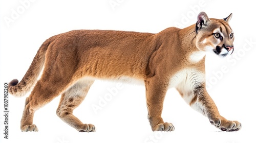 Puma Walking on White Background
