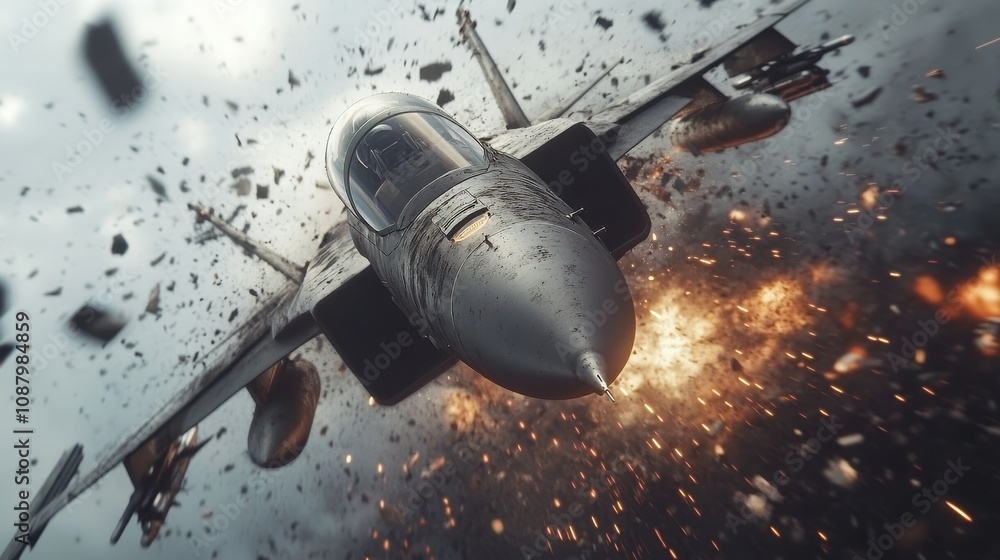 dynamic scene of a fighter jet in the heat of aerial combat dynamic scene of a fighter jet in the heat of aerial combat