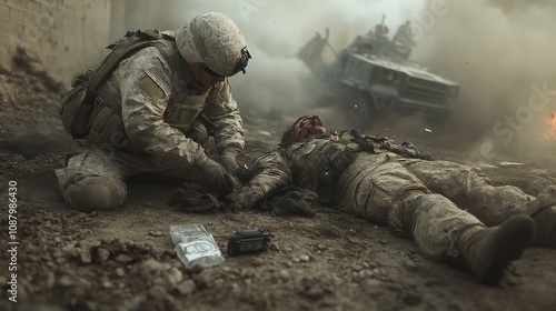 rescue scene on a modern battlefield