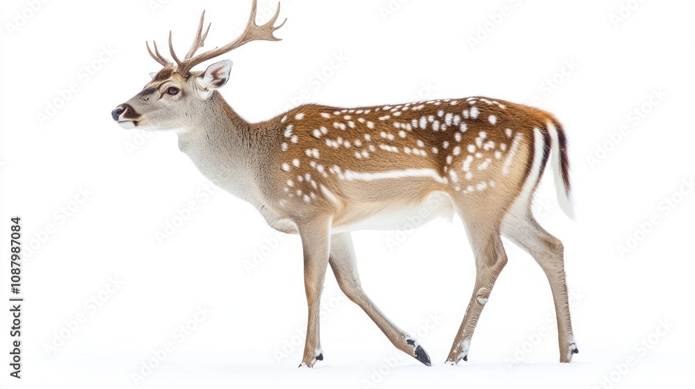 A Spotted Deer Walking Through The Snow A Spotted Deer Walking Through The Snow