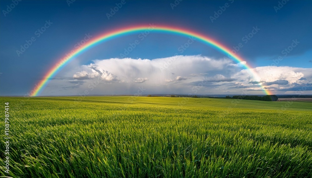 double rainbow over green field with clouds double rainbow over green field with clouds