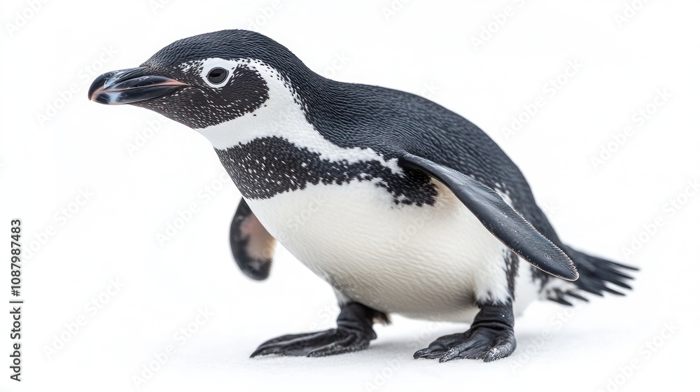 Obraz premium A Close-up of a Humboldt Penguin Standing on White Snow