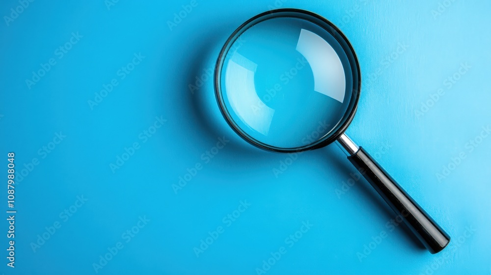 A Magnifying Glass on a Bright Blue Background A Magnifying Glass on a Bright Blue Background