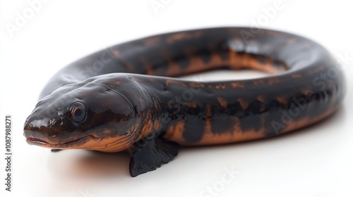 A Close-up of a  Black and Orange Eel on a White Background photo