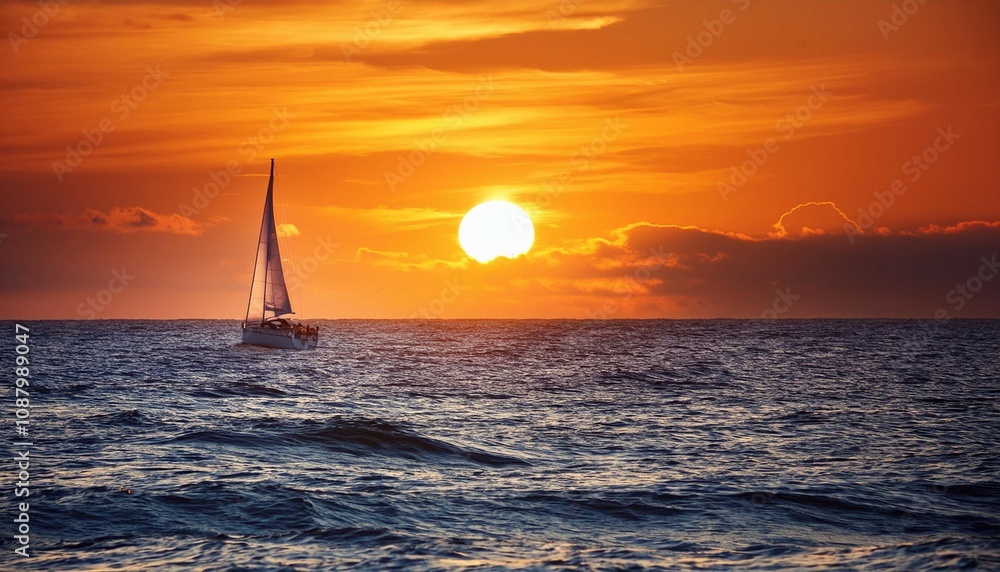 Fototapeta premium sea and sailboat at sunset