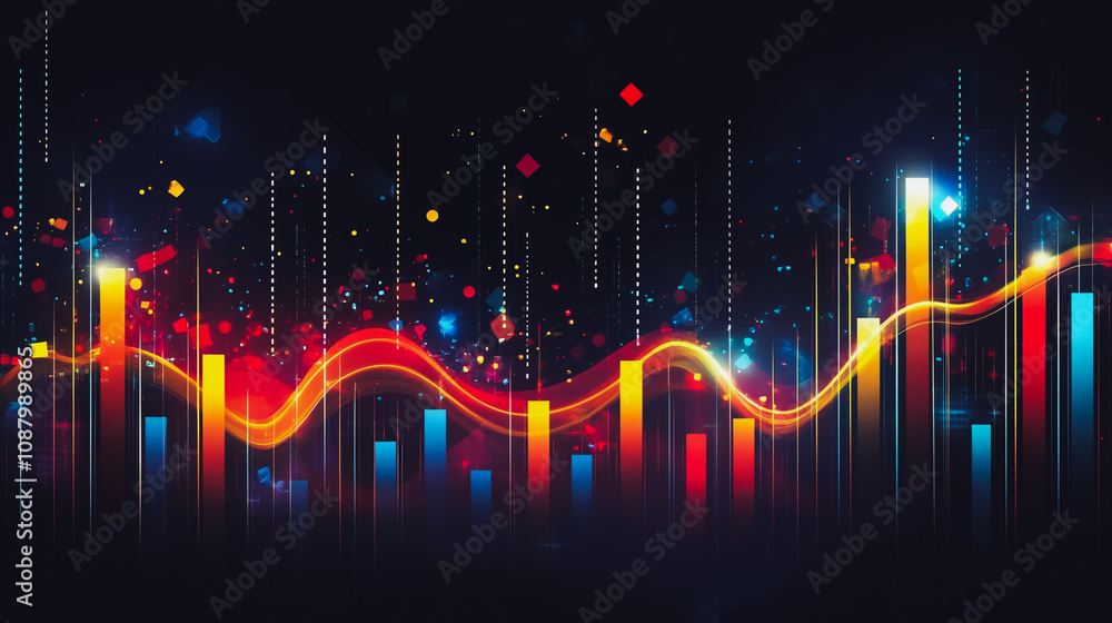 Abstract black background with Colorful charts and graphs with statistics to innovative analyze business potential and forecast future development of companies growth. Abstract black background with Colorful charts and graphs with statistics to innovative analyze business potential and forecast future development of companies growth.