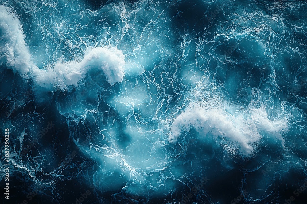 Detailed shot of the sea surface capturing the light reflections and textured water pattern