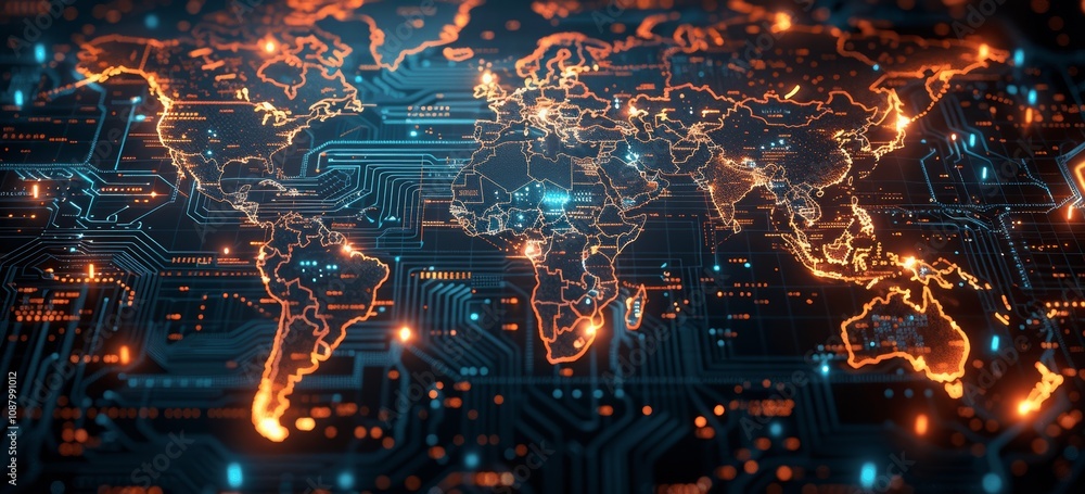 Obraz premium Global Electronics and Semiconductor Trade Network