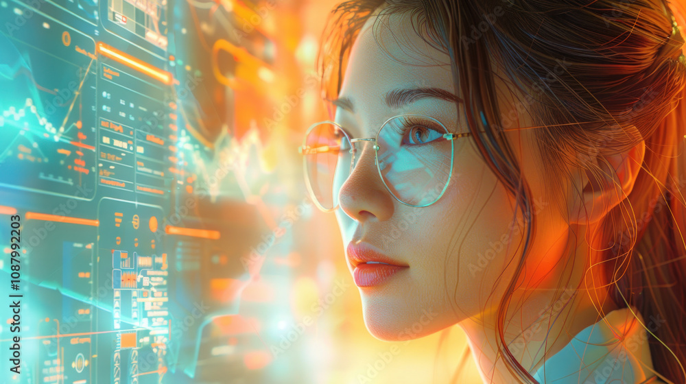 Woman Analyzing Data on Futuristic Screen
Woman Analyzing Data on Futuristic Screen