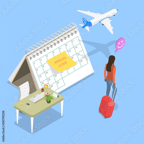3D Isometric Flat Vector Illustration of Annual Leave, Relaxing From Hard Work