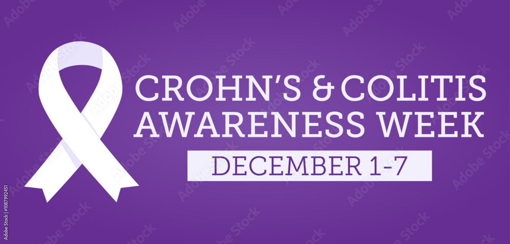 Crohn's and Colitis Awareness Week vector background, banner, template. Elegant illustration with a ribbon, text and purple gradient background. Crohn's and Colitis Awareness Week vector background, banner, template. Elegant illustration with a ribbon, text and purple gradient background.