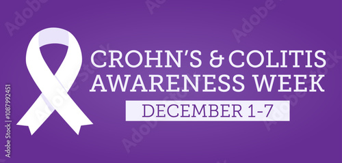 Crohn's and Colitis Awareness Week vector background, banner, template. Elegant illustration with a ribbon, text and purple gradient background.