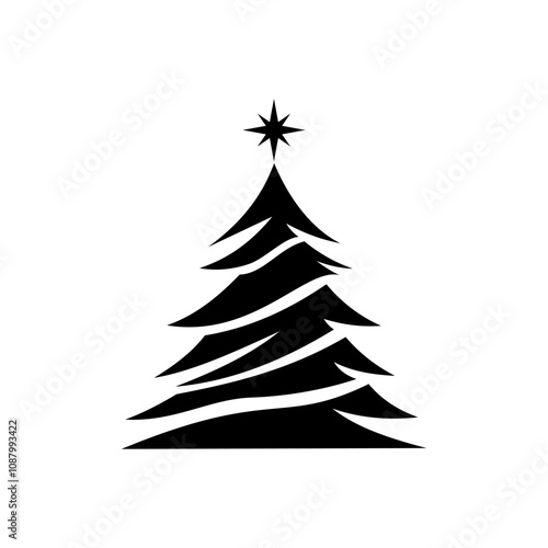 Christmas tree logo vector emblem design illustration template black and white hand draw abstract sign and symbol