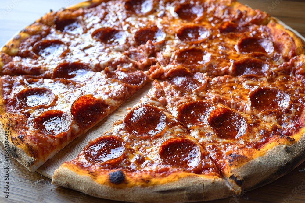 Delicious Pizza on Table Close Up Delicious Pizza on Table Close Up