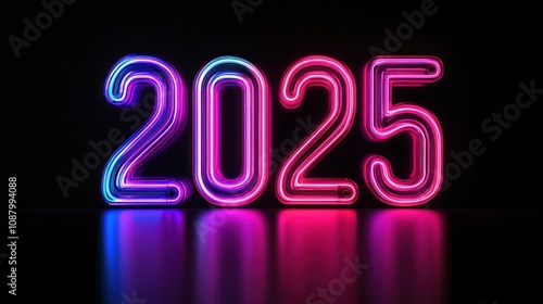 futuristic neon glowing 2025 year display in vibrant colors