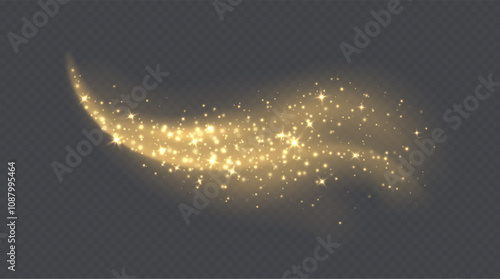 Obraz na płótnie Golden magic cloud with sparkles, stardust sparkling decoration. Glowing glitter smoke trail. Vector illustration. w salonie