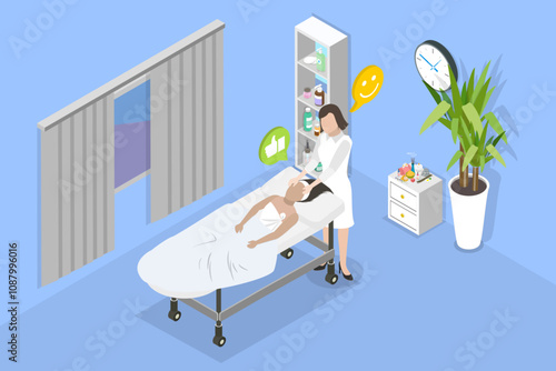3D Isometric Flat Vector Illustration of Facial Massage, Beauty And Skin Care Professional Services