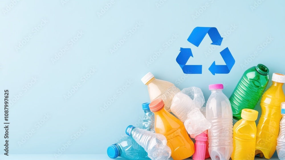 Recycling Symbol on Crushed Plastic Bottles Recycling Symbol on Crushed Plastic Bottles