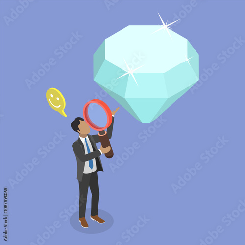 3D Isometric Flat Vector Illustration of Business Evaluation, In Search Of Precious Gems And Valuable Investments