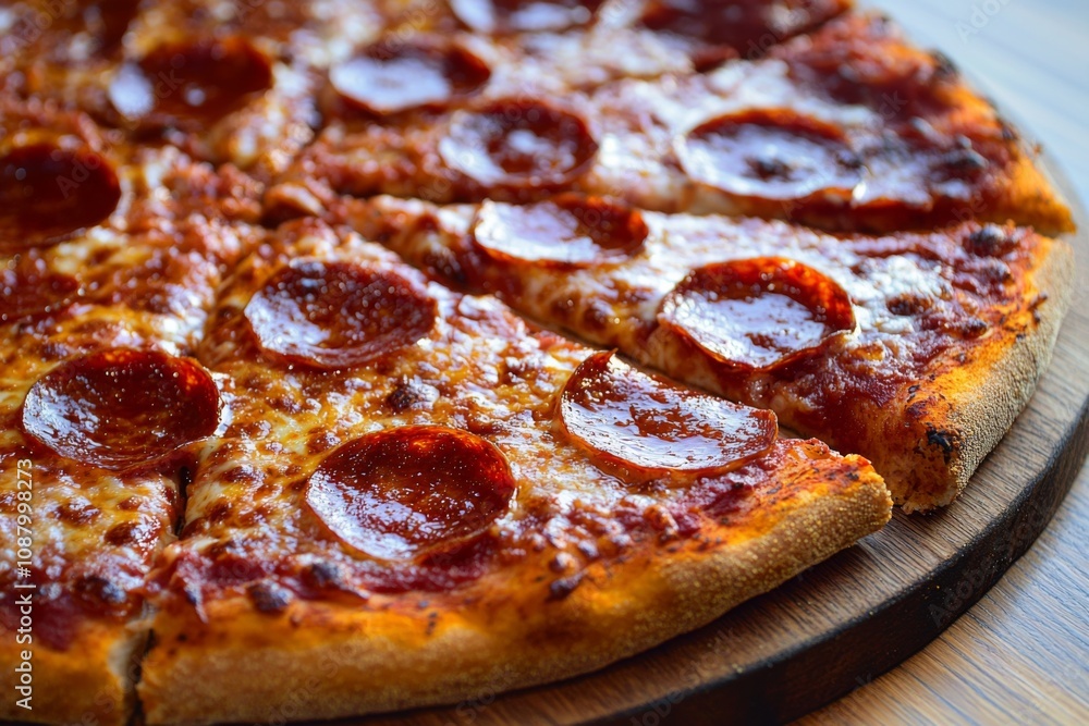 Delicious Pizza on Table Close Up Delicious Pizza on Table Close Up