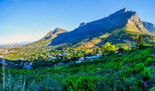 Sunset panorama of Table Mountain from Signal Hill slopes, Cape Town, South Africa