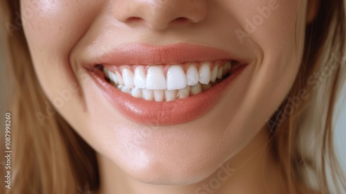 Beautiful Smiling Woman with White Teeth, Close-Up Mouth Portrait Isolated on White Background - Dental Health and Beauty Concept