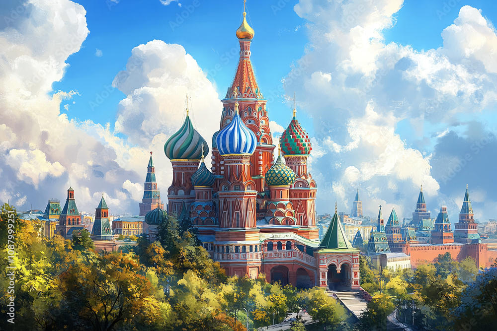 Fototapeta premium Artistic illustration of moscow's saint basil's cathedral.