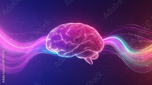 Brain surrounded by positive energy waves, mental clarity